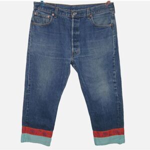 Vintage Levi's 501 Button Fly Custom Ankle Trim Artsy Cropped Jeans Size 38